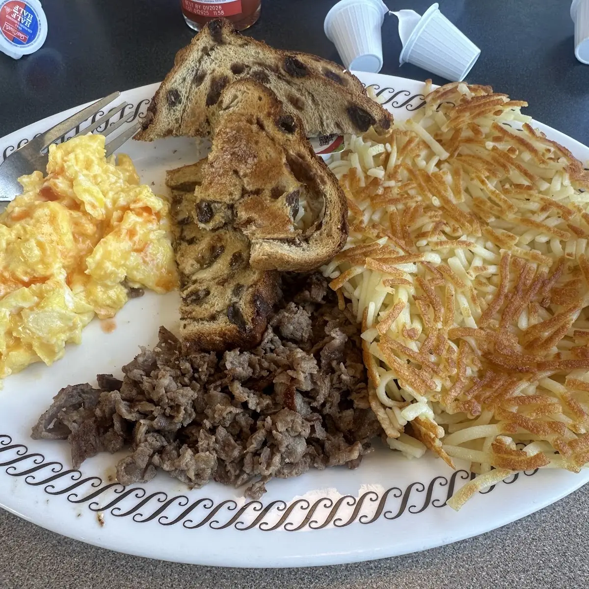 Cheesy Eggs Steak Hash Browns