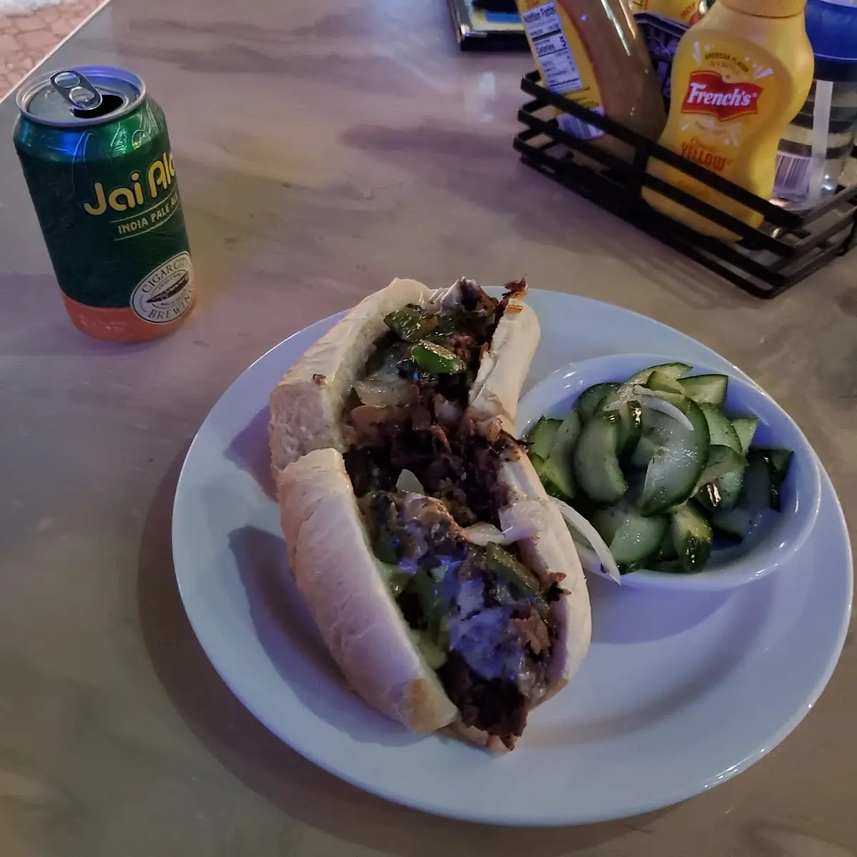 Philly Cheesesteak with Cucumber Salad
