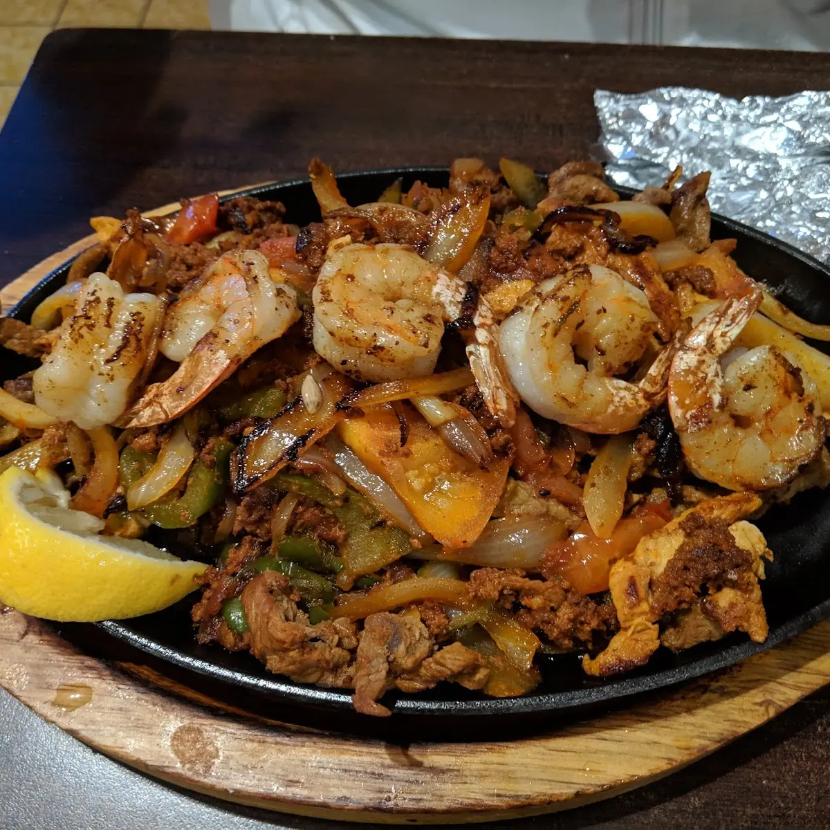 Chicken Shrimp and Steak Fajitas