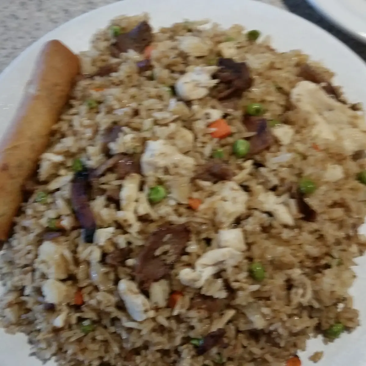 Chicken Fried Rice with Pork Spring Roll on Side