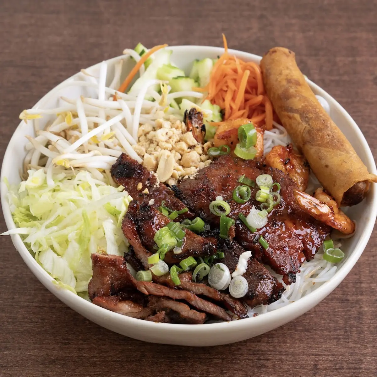 Rice Vermicelli with Egg Rolls & Sausage Pork
