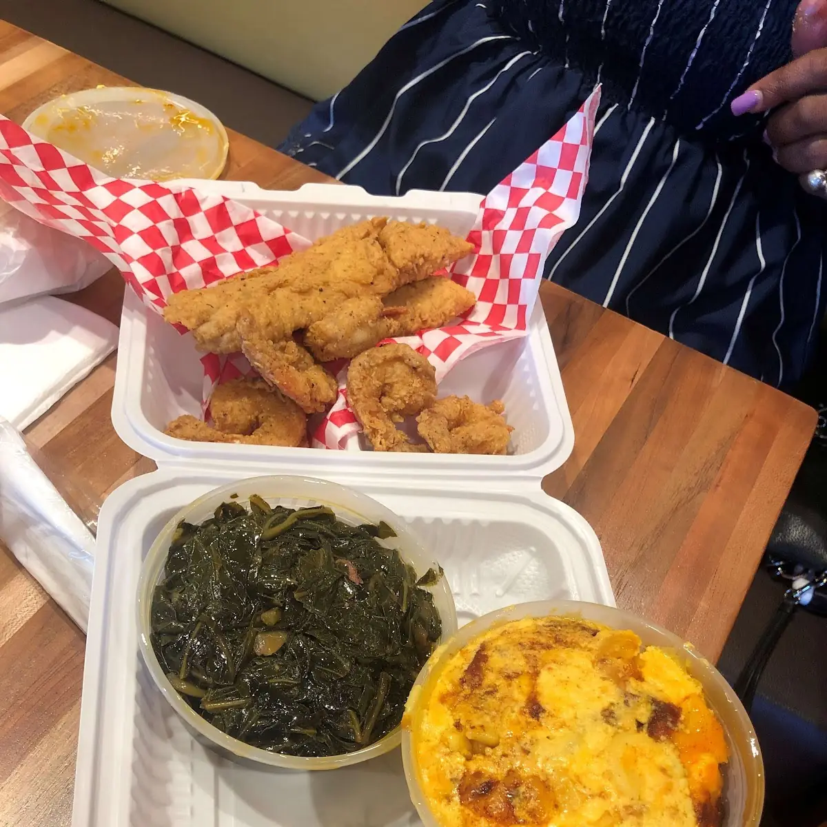 Smothered Chicken Collard Greens Mac and Cheese