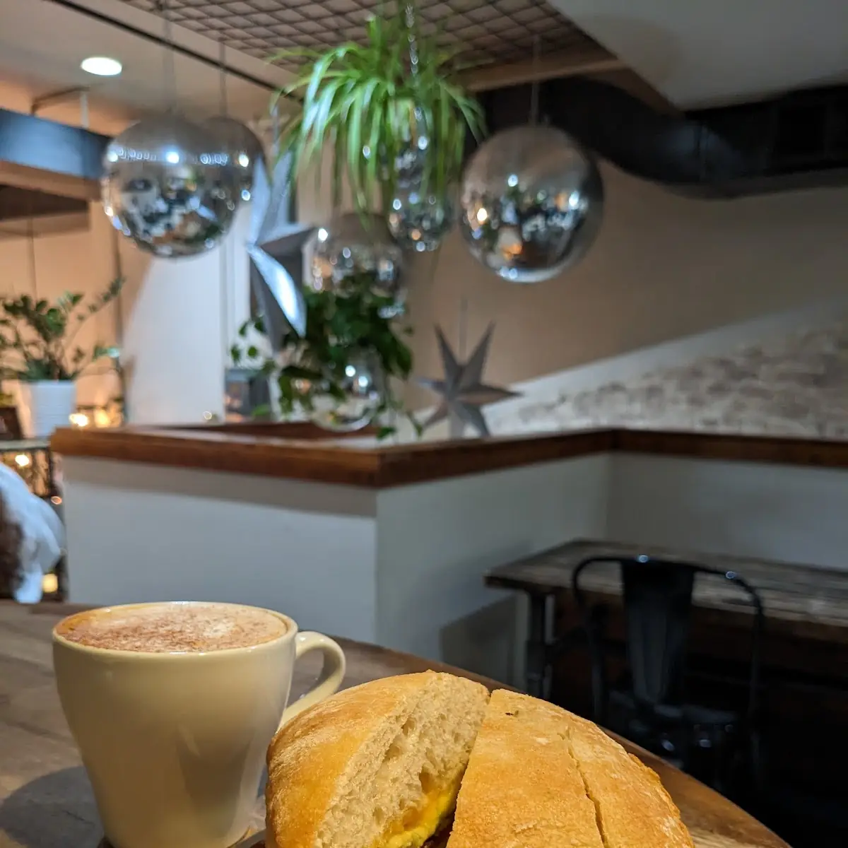 Cappuccino & Bacon and Egg Ciabbata Breakfast Sandwich