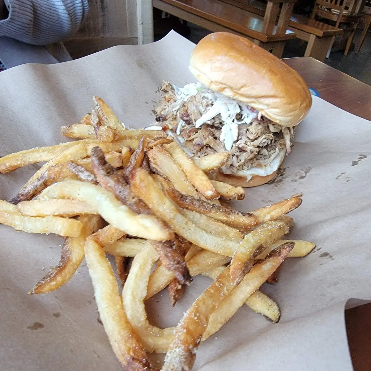 Beef Brisket Sandwich and Fries