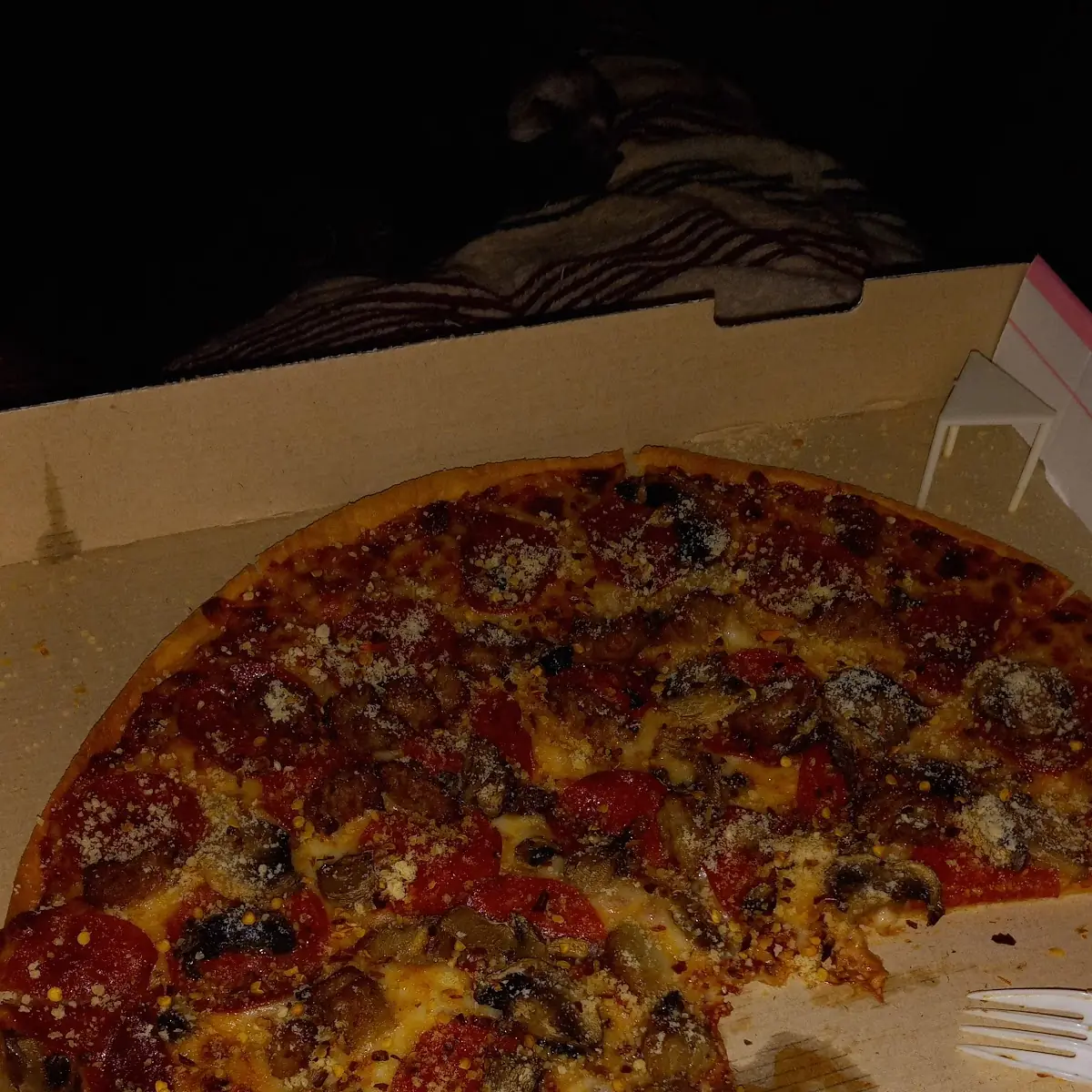 Thin Crust Pepperoni Sausage and Mushrooms