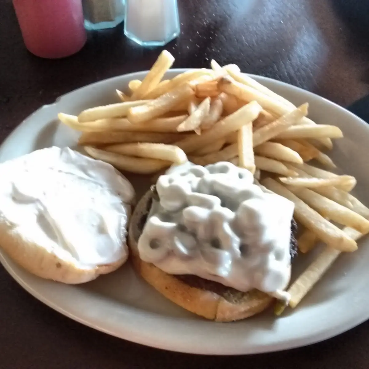 Olive Swiss Cheese Burger