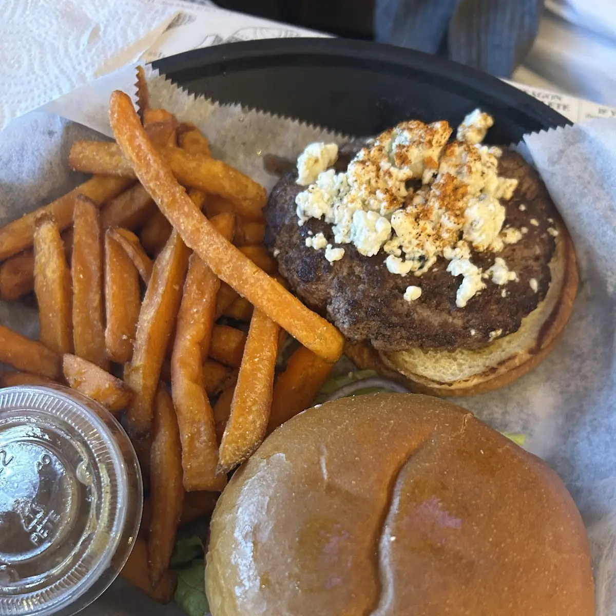Bleu Cheese Burger with Sweet Potato Fries
