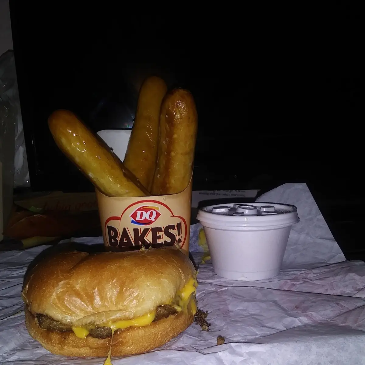 Double Cheeseburger and Pretzel Breadsticks