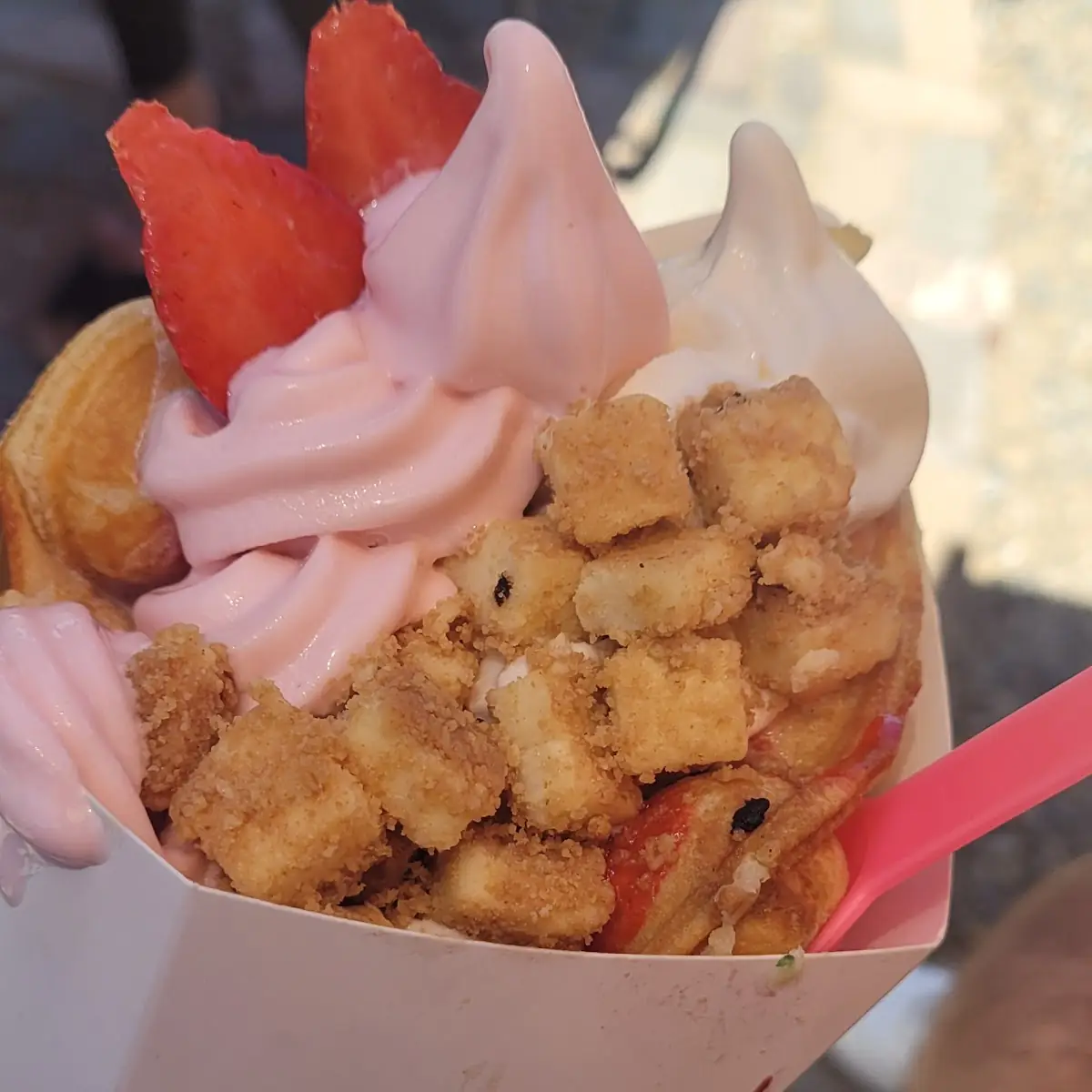 Yogurt Strawberry Cheesecake Bubble Waffle Cone