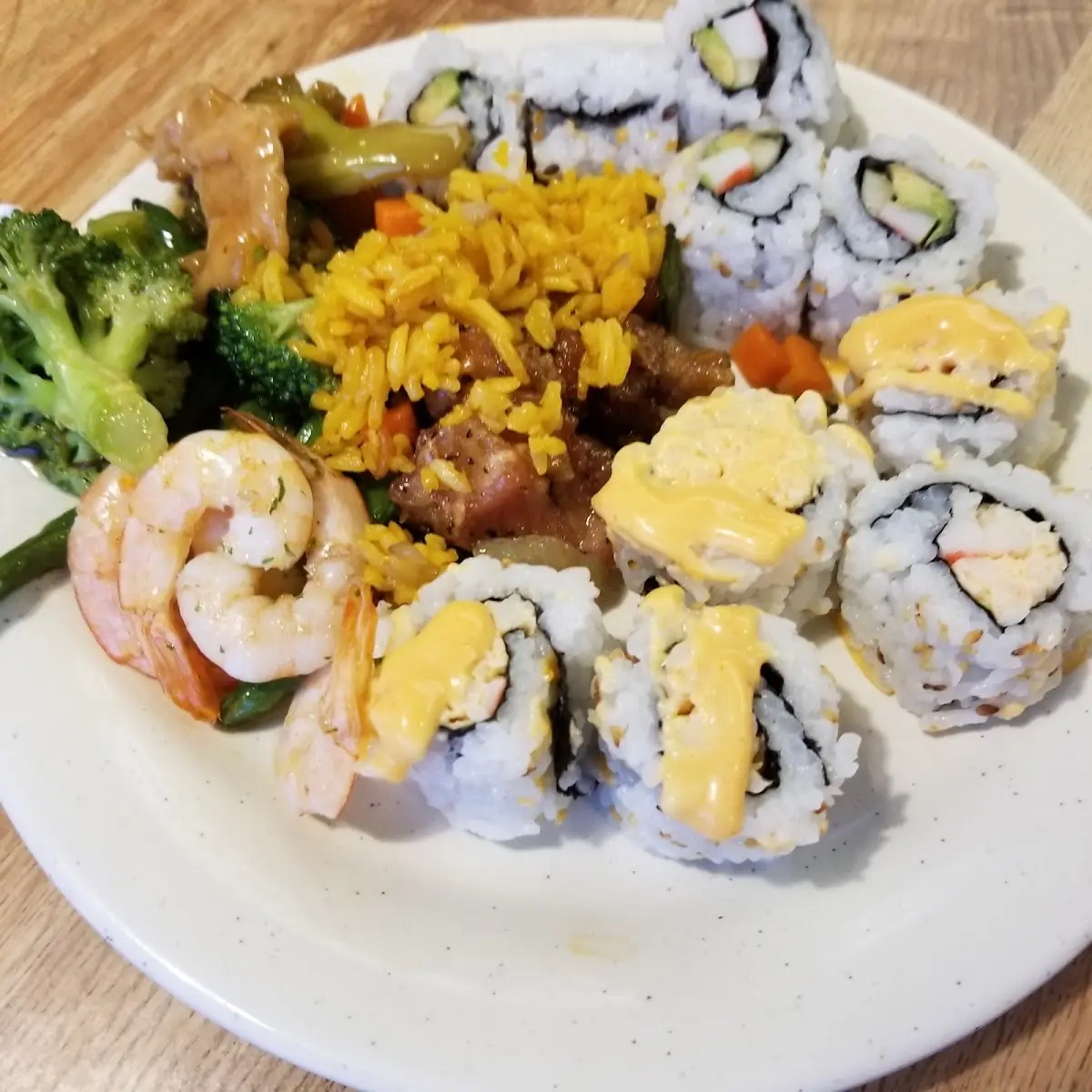 Sushi Broccoli Chicken and Fried Rice