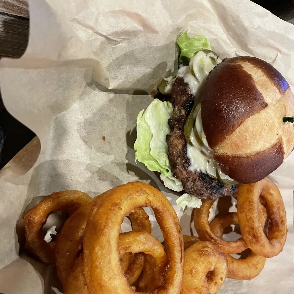Burger with Onion Rings