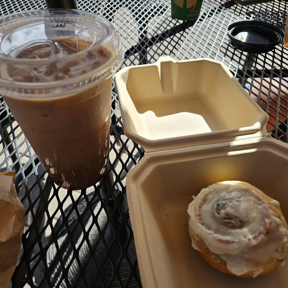 Iced Mocha and Cinnamon Roll