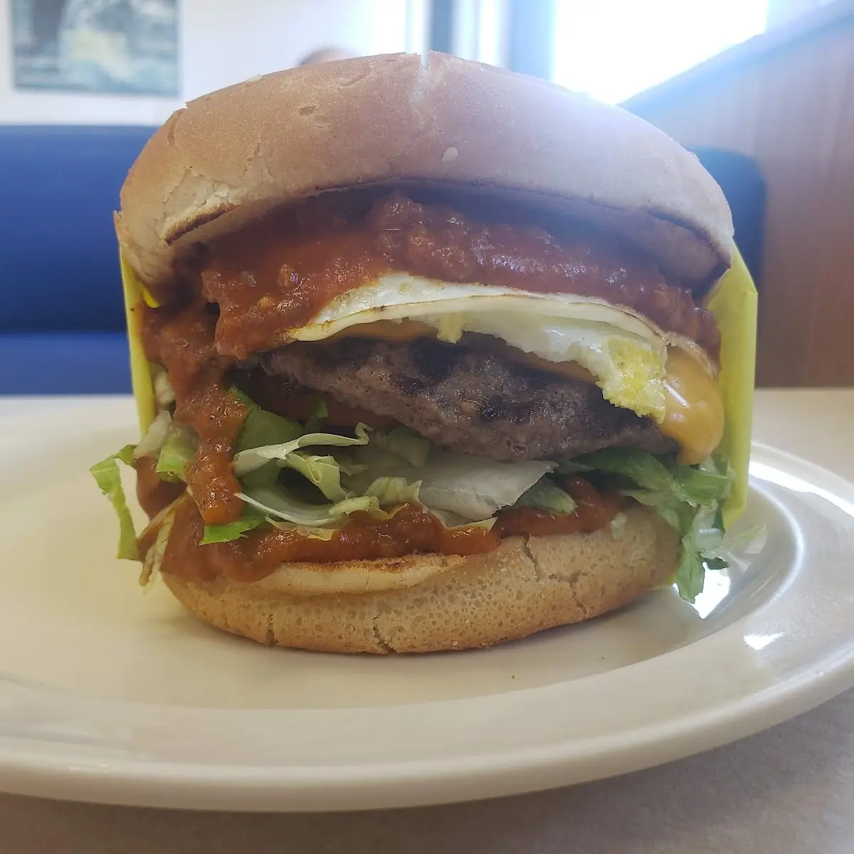 Chili Cheese Burger with Fried Egg