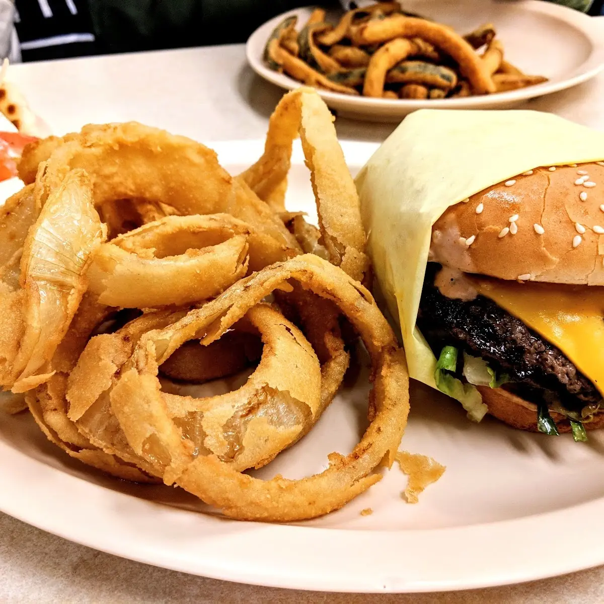 Double Cheeseburger with Onion Rings