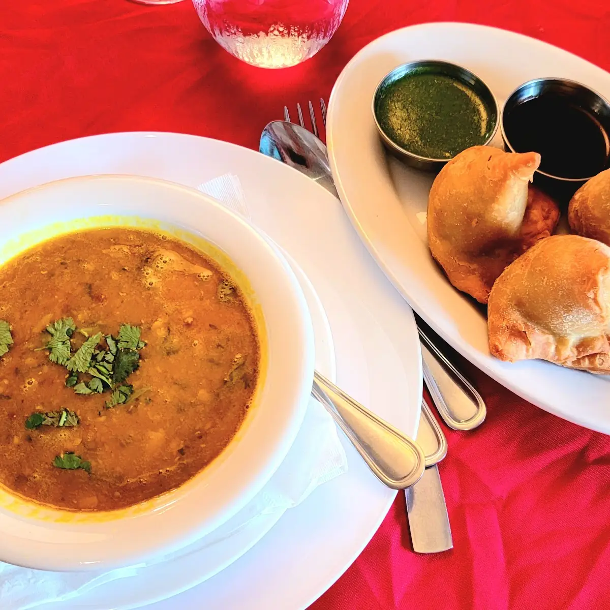 Lentil Soup and Samosas