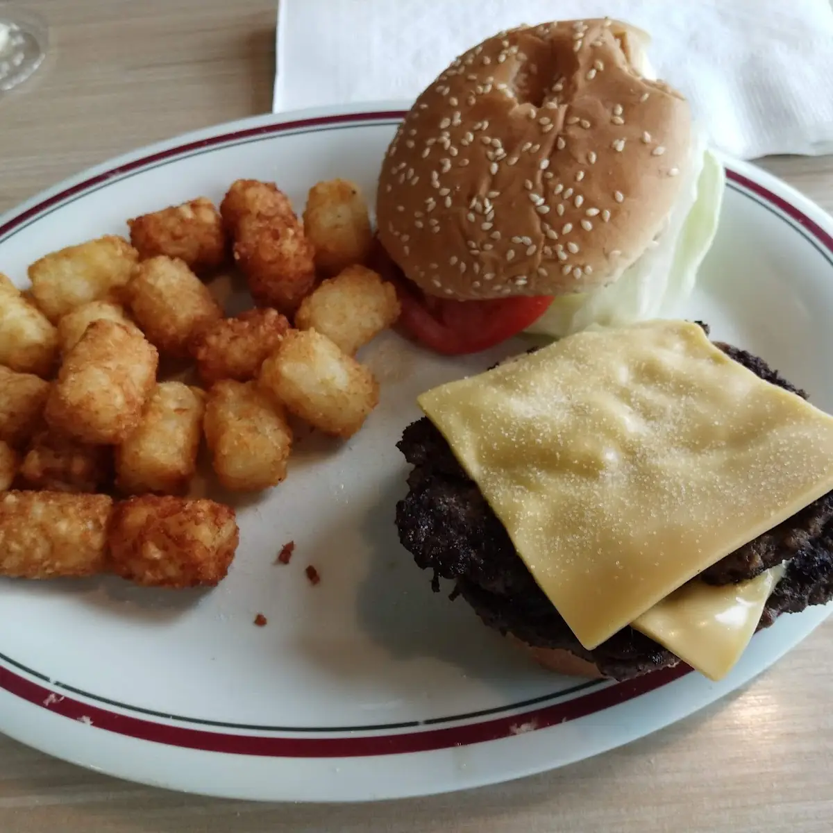 Double Cheeseburger and Tots