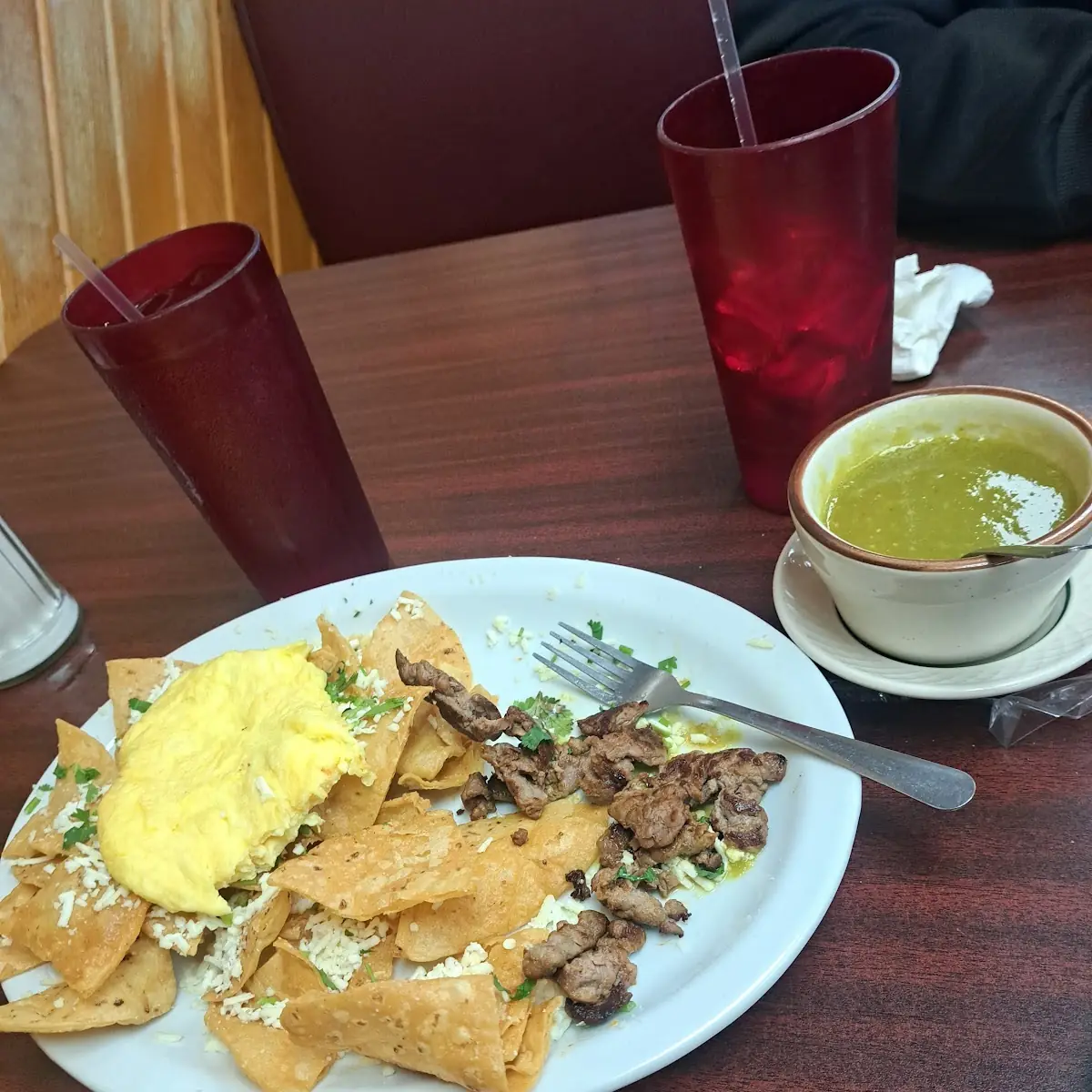Chilaquiles Verdes with Steak