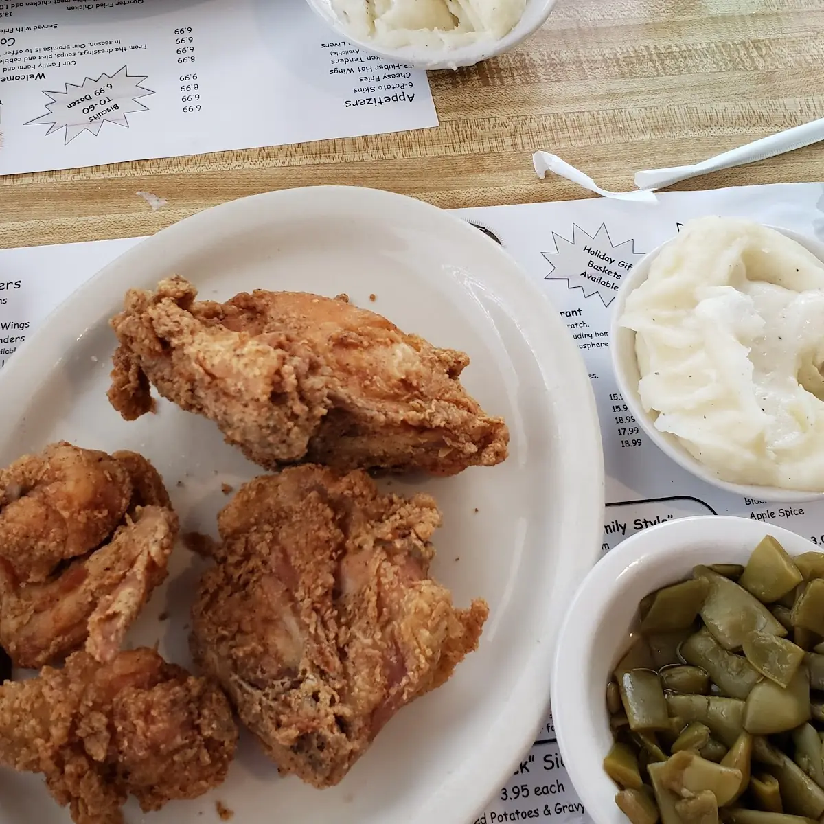 1 2 Chicken Fried Mashed Potatoes & Green Beans