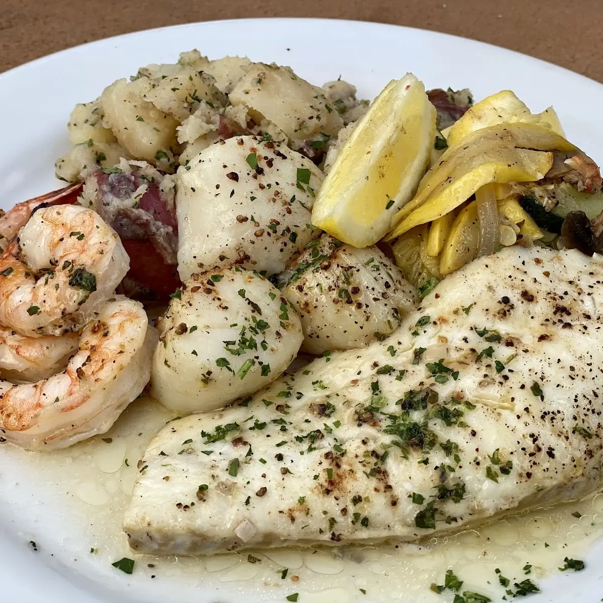 Broiled Seafood Platter w Sauteed Vegetables