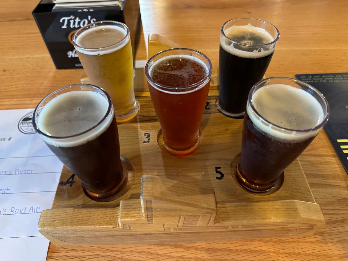 Five Beer Flight on Wooden Paddle