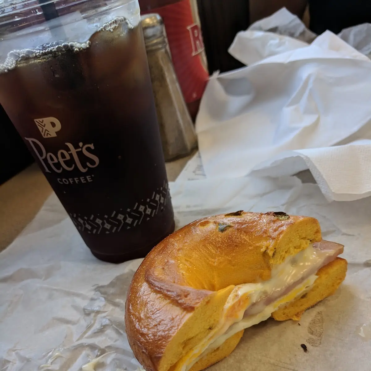 Ham Egg and Cheese on Jalapeno Bagel