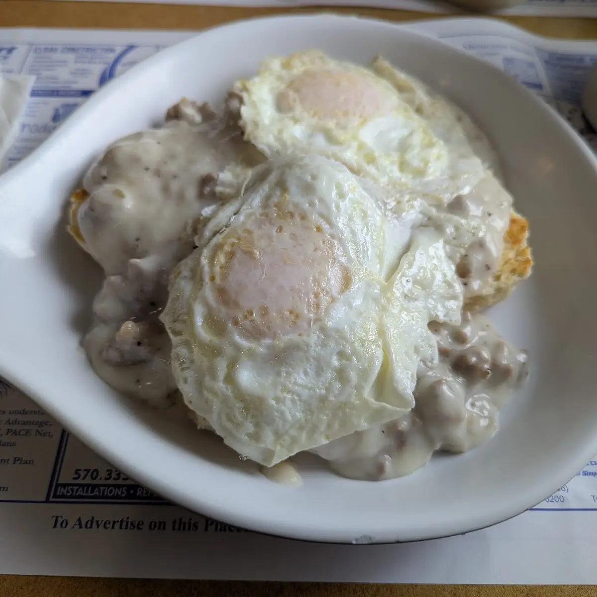 Sausage Gravy over Biscuits