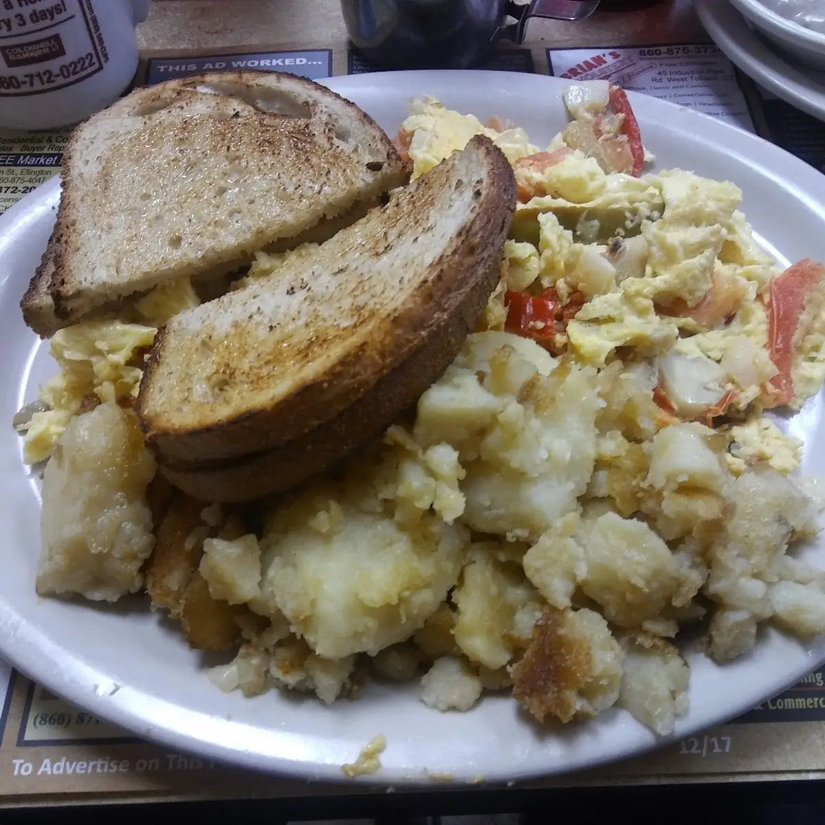3 Eggs Peppers Onions Hash Brown Potatoes