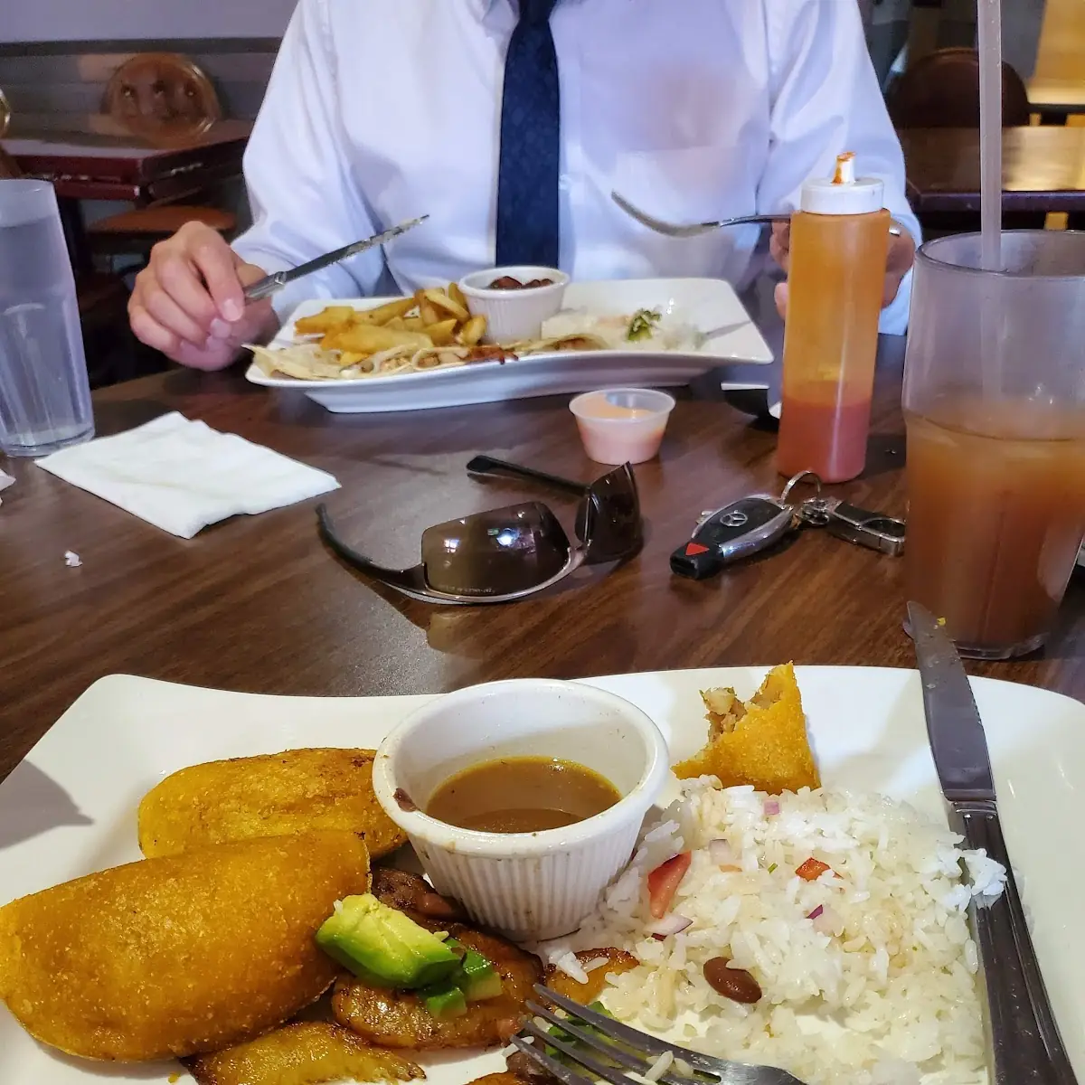 Rice Beans and Empanadas De Carne