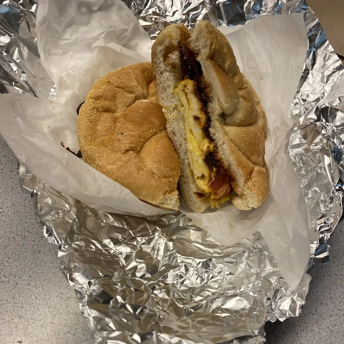 Scrambled Egg Bacon and Cheese on a Roll