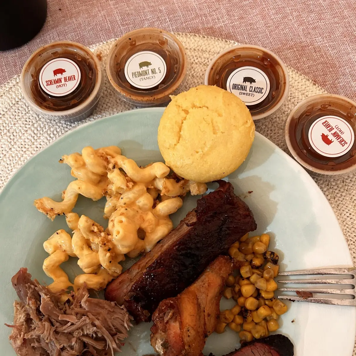 Sampler Platter with Mac and Cheese