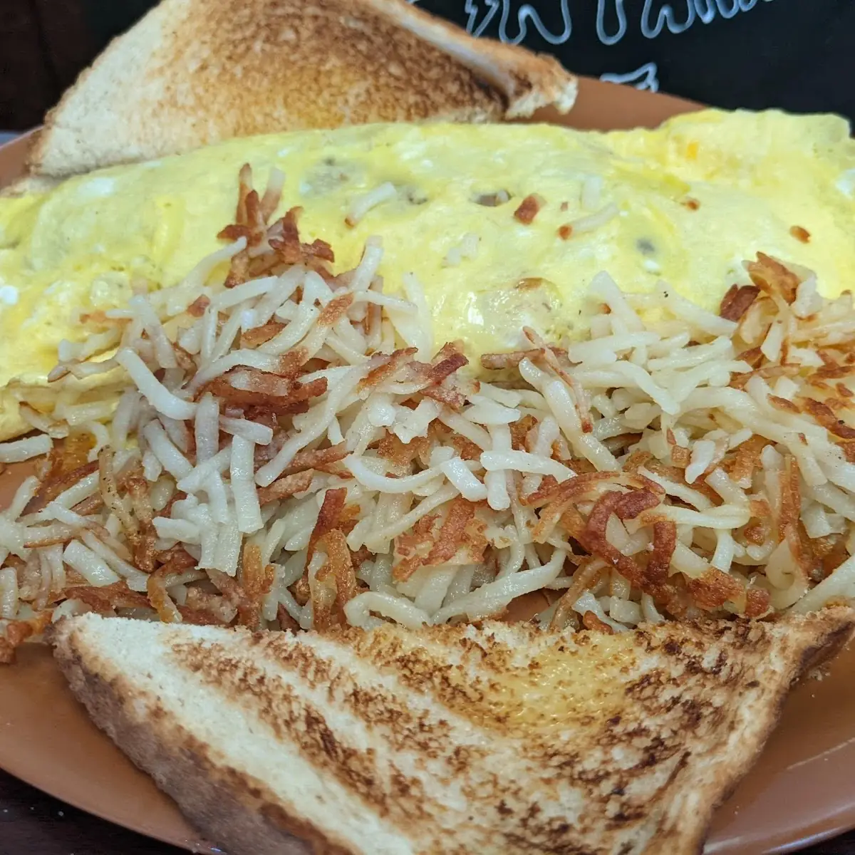 Corned Beef Hash Omelette Hash Browns Buttered Toast