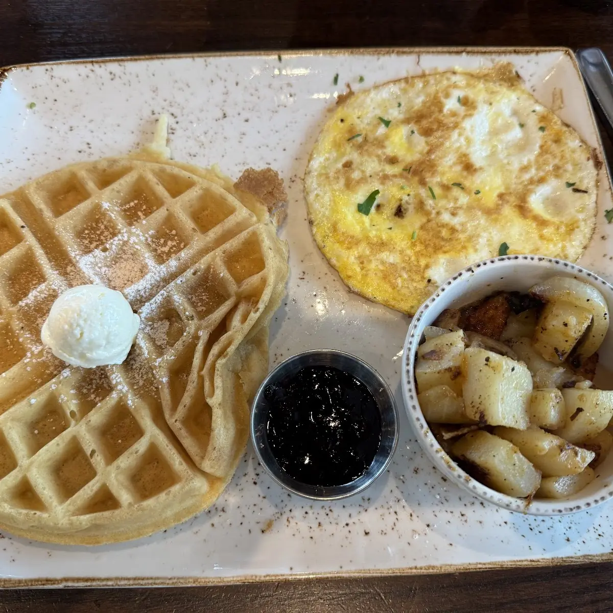 Belgian Waffle with Bacon Eggs