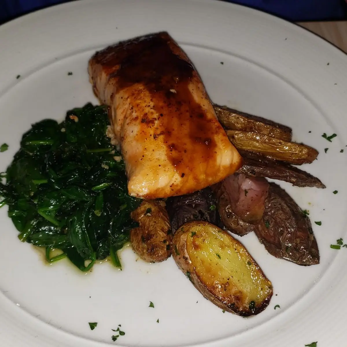 Salmon Roasted Potatoes and Sauteed Spinach