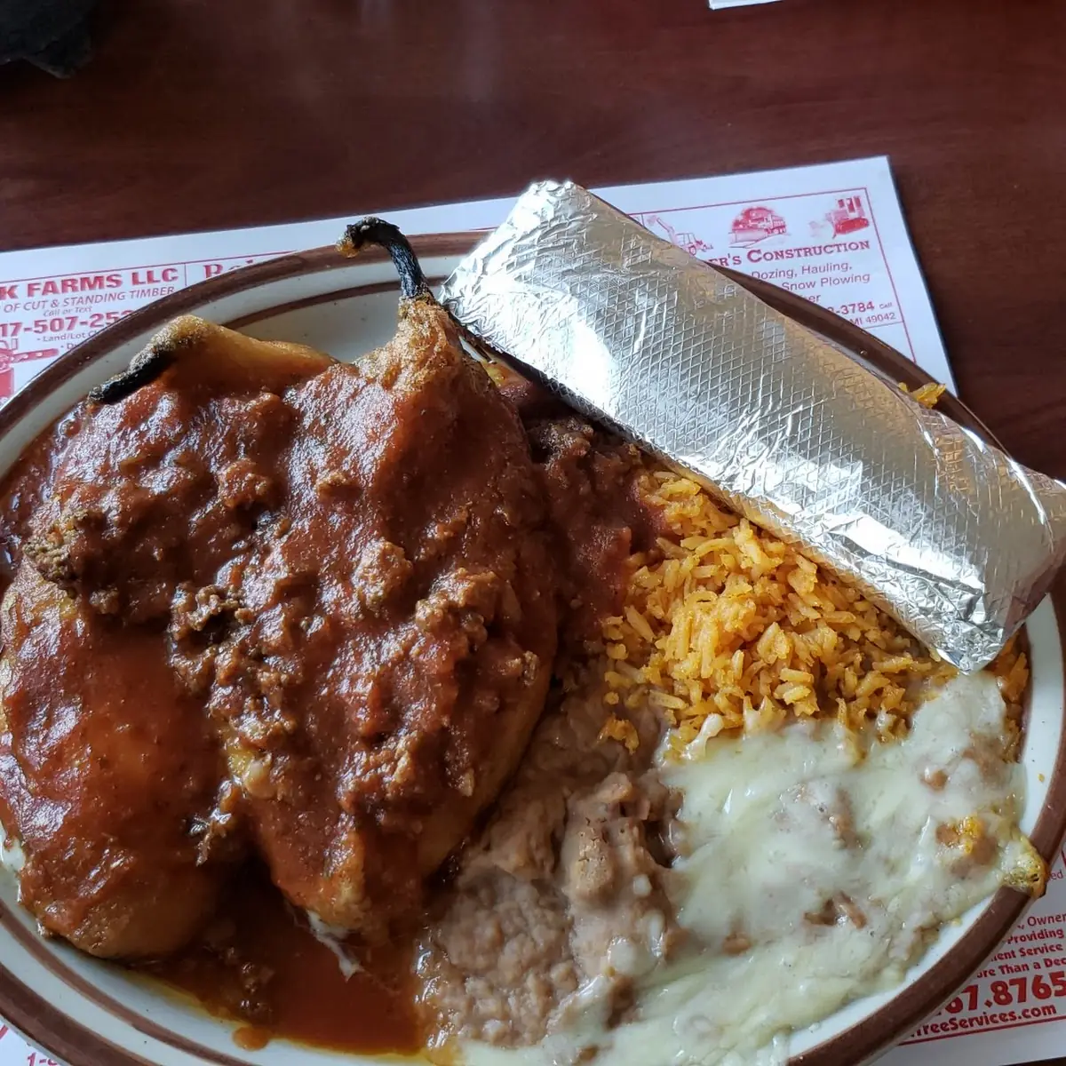4. One Enchilada, One Chile Relleno, Rice & Leans