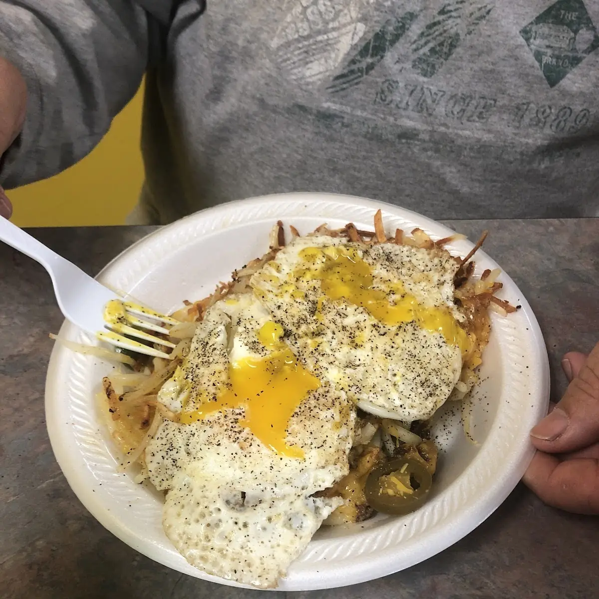 The Hangover Hash Browns with 2 Eggs and Jalapenos