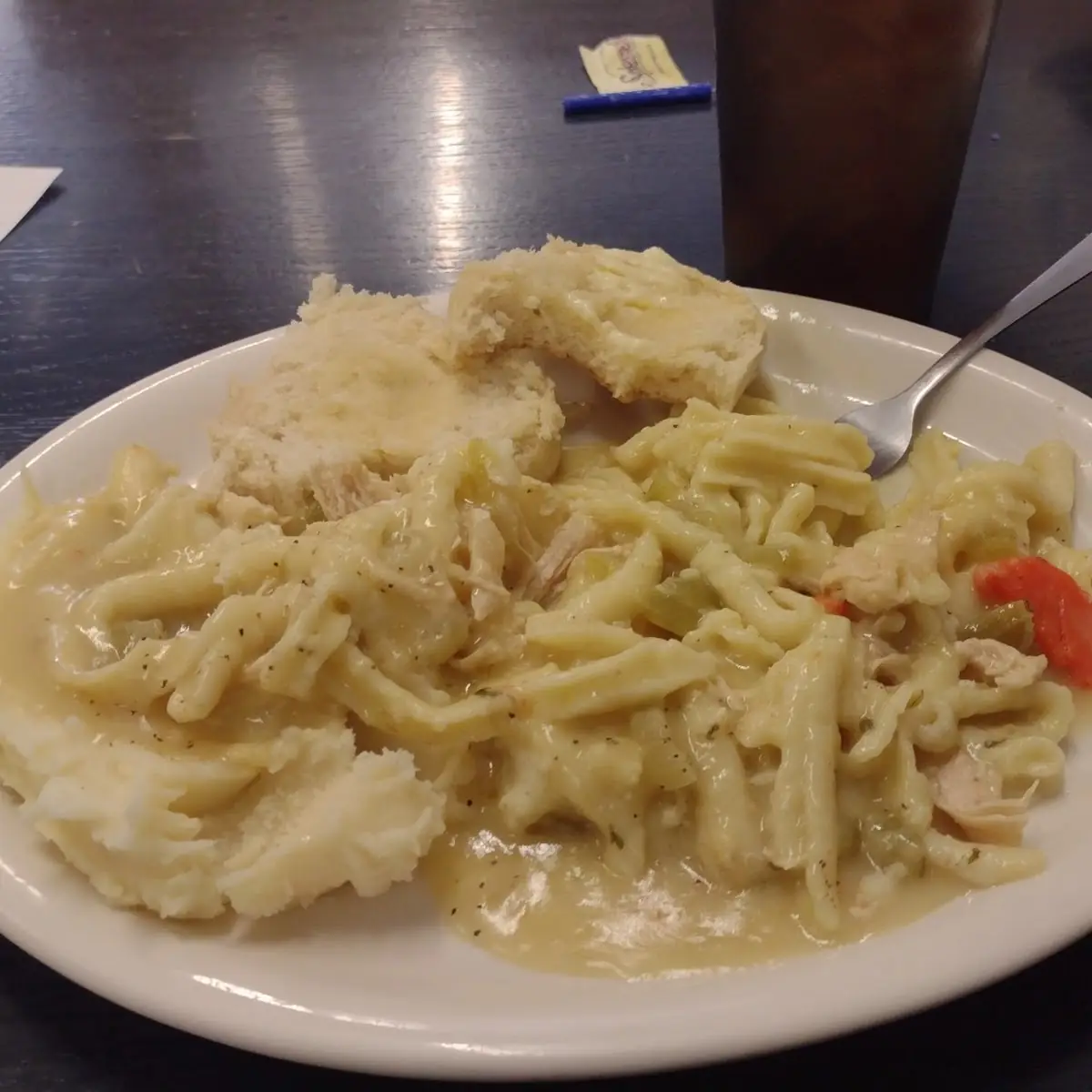 Chicken and Noodles over Mashed Potatoes
