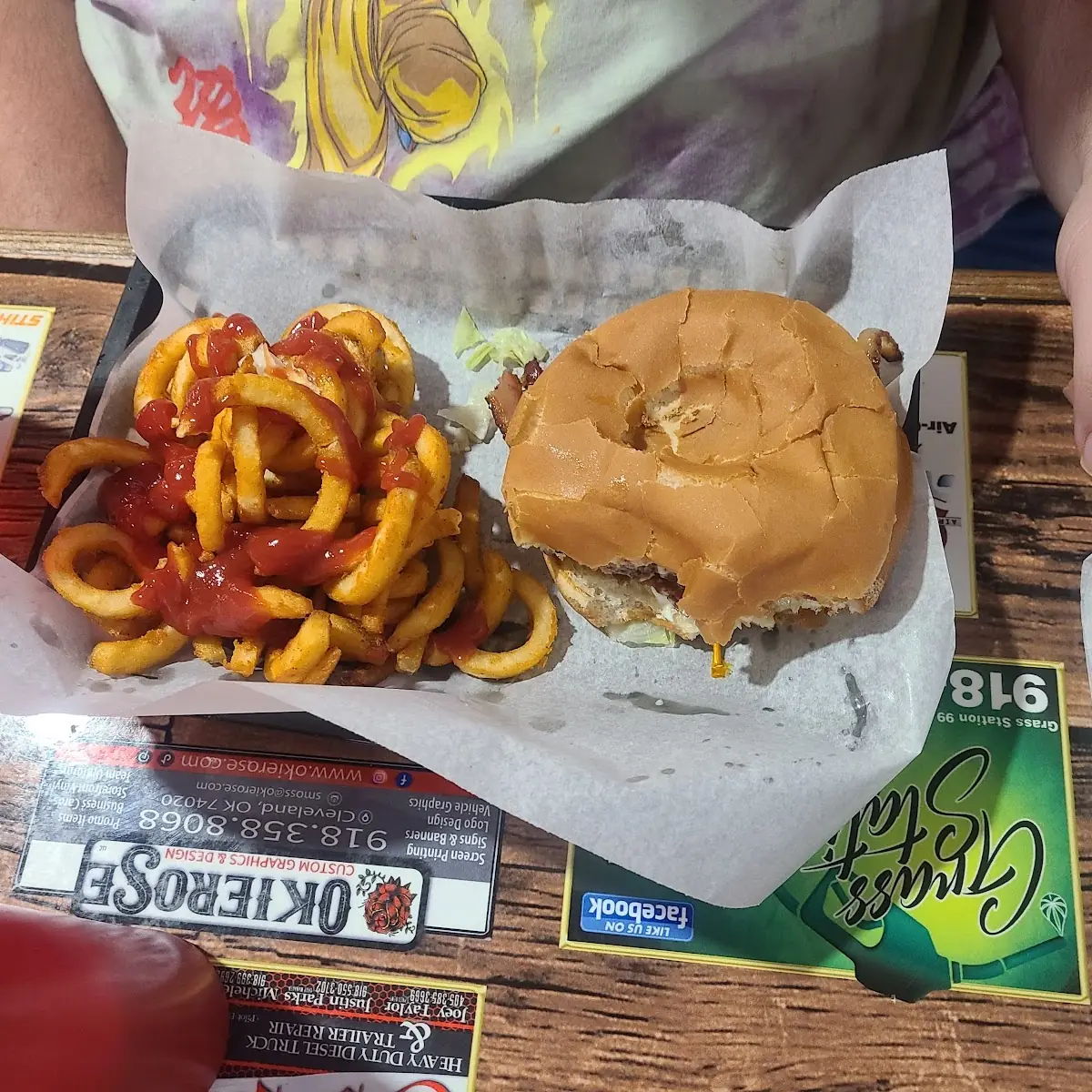 Bacon Cheeseburger and Curly Fries