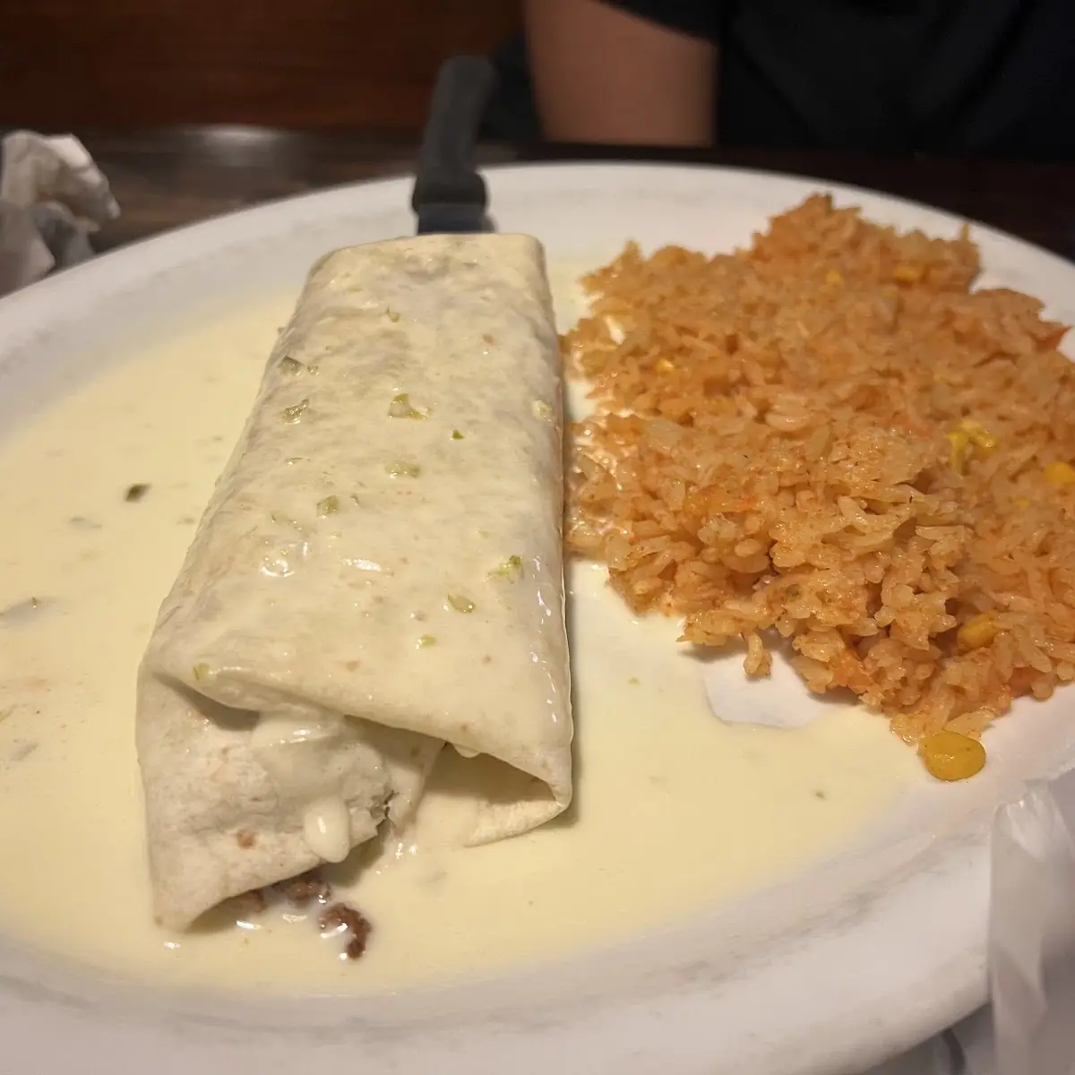 Basic Beef Burrito with Queso on Top