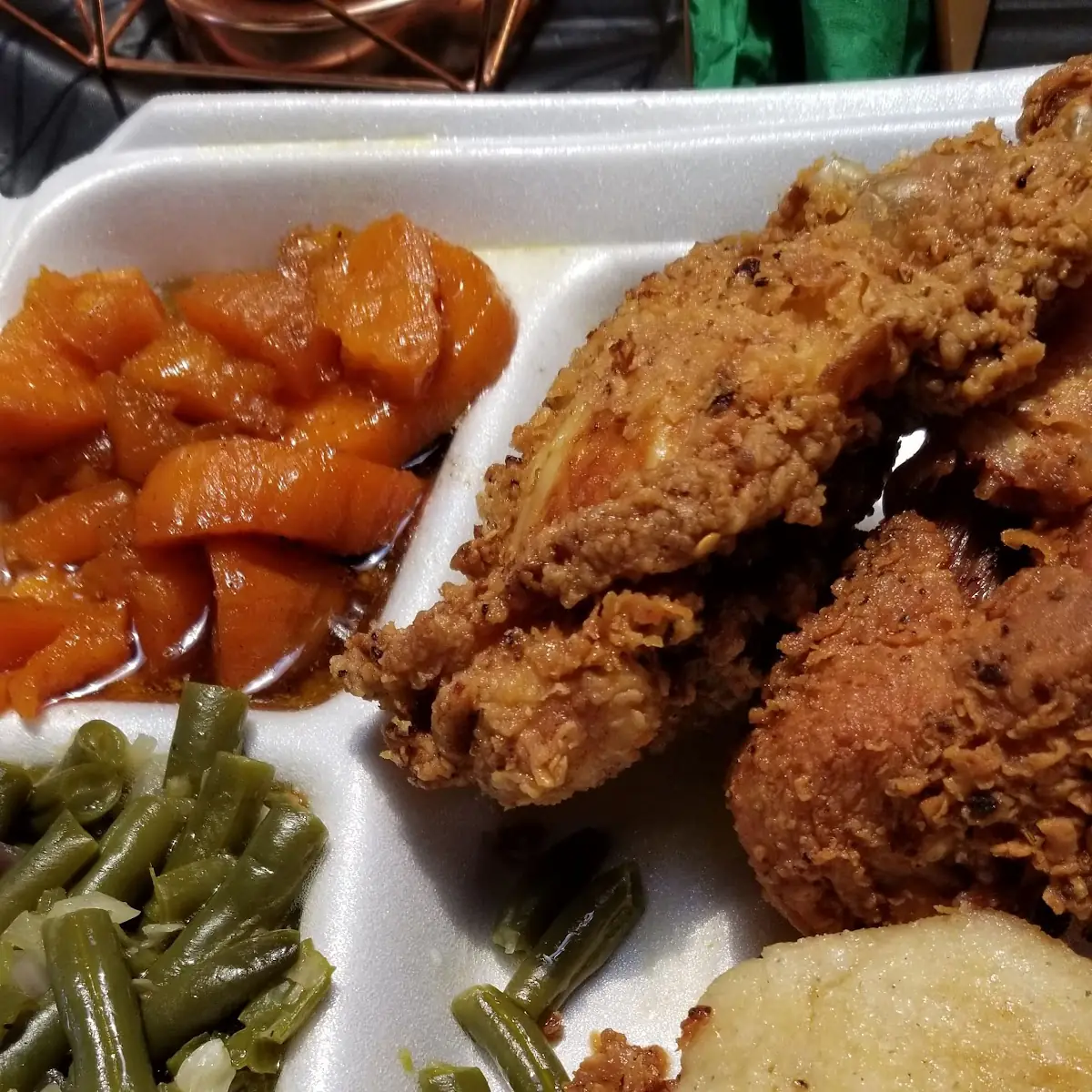 Fried Chicken Green Beans and Yams