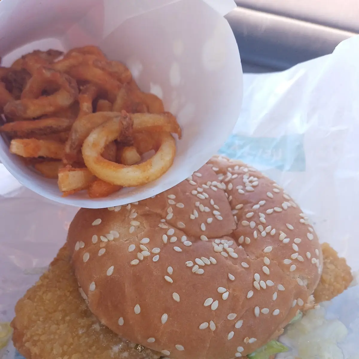 Crispy Fish Sandwich and Curly Fries