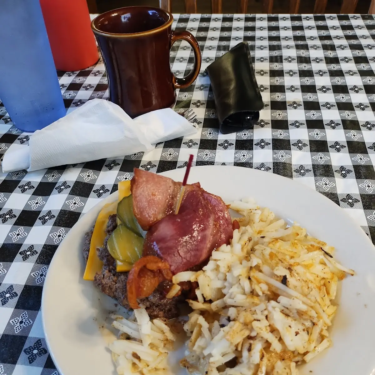 Double Cheese Burger with Bacon and Hash Browns
