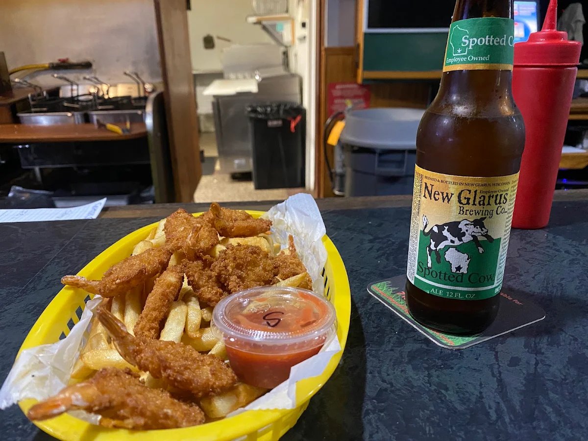 Fried Shrimp and Spotted Cow Beer