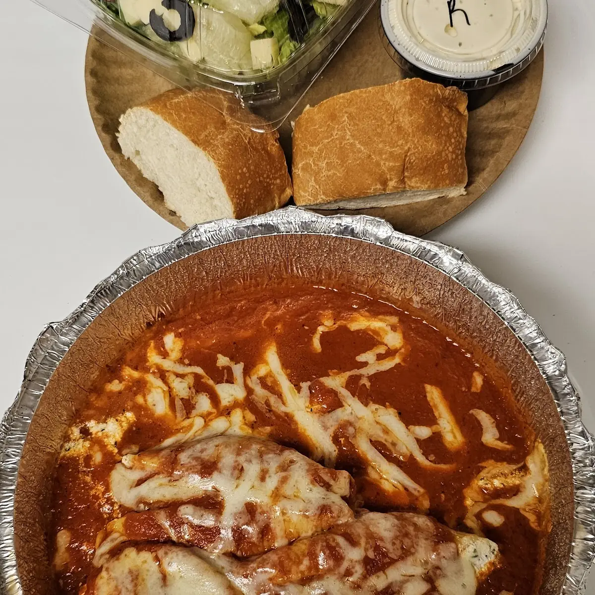 Stuffed Shells with Side Salad and Roll