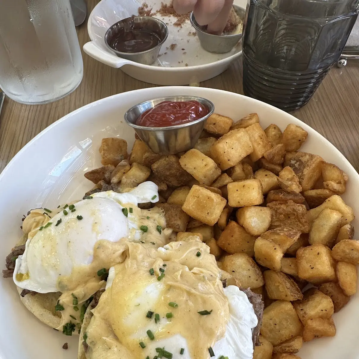 Pulled Beef Eggs Benedict and Home Fries