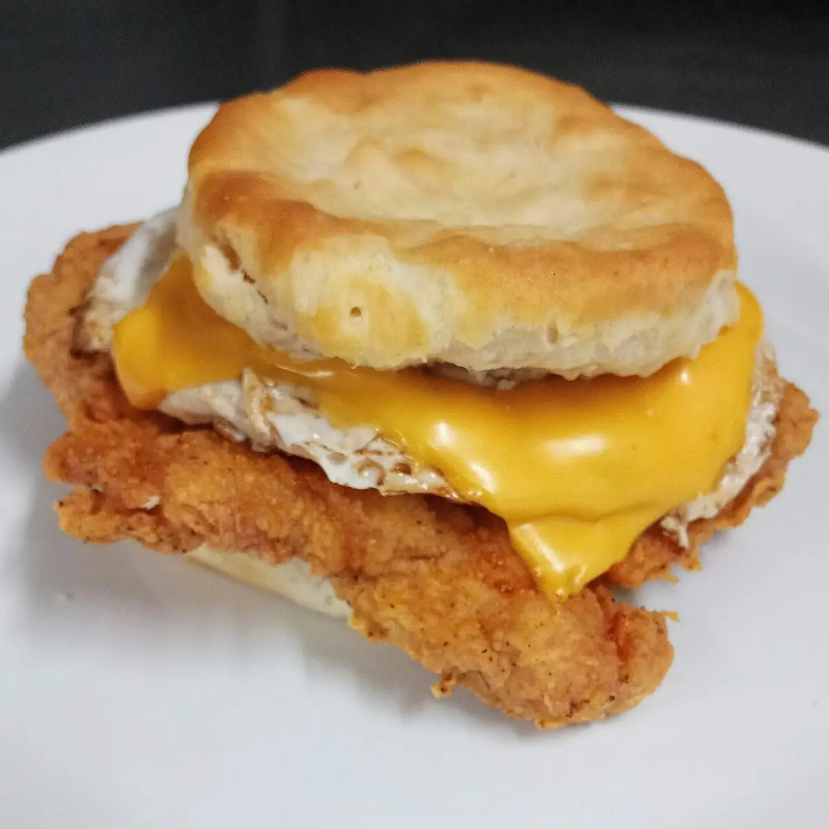 Fried Chicken Egg and Cheese Biscuit