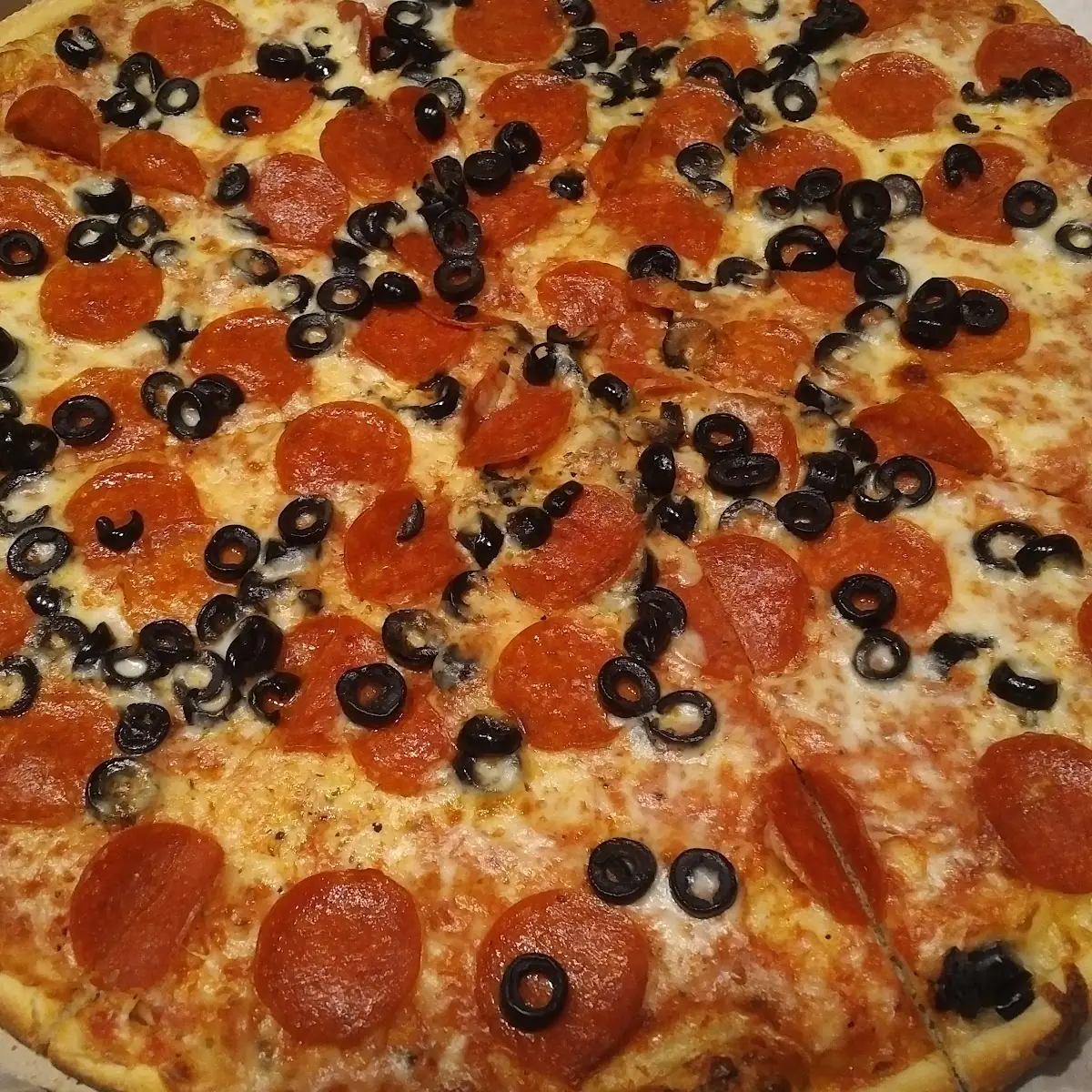 Pepperoni and Black Olive Pizza