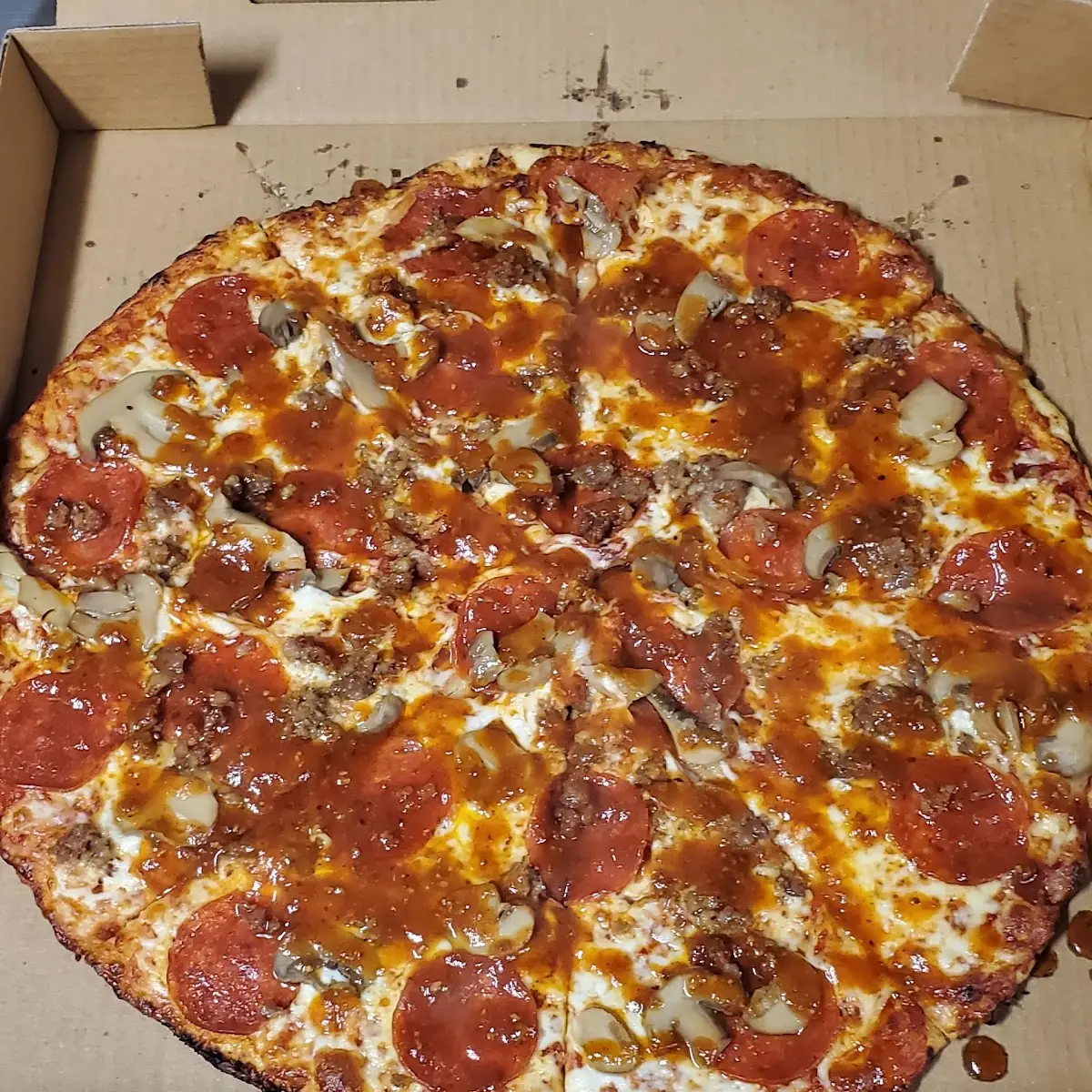 Pepperoni Sausage and Mushrooms Pizza