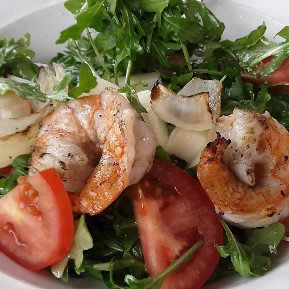 Grilled Shrimp over Arugula & Bean Salad