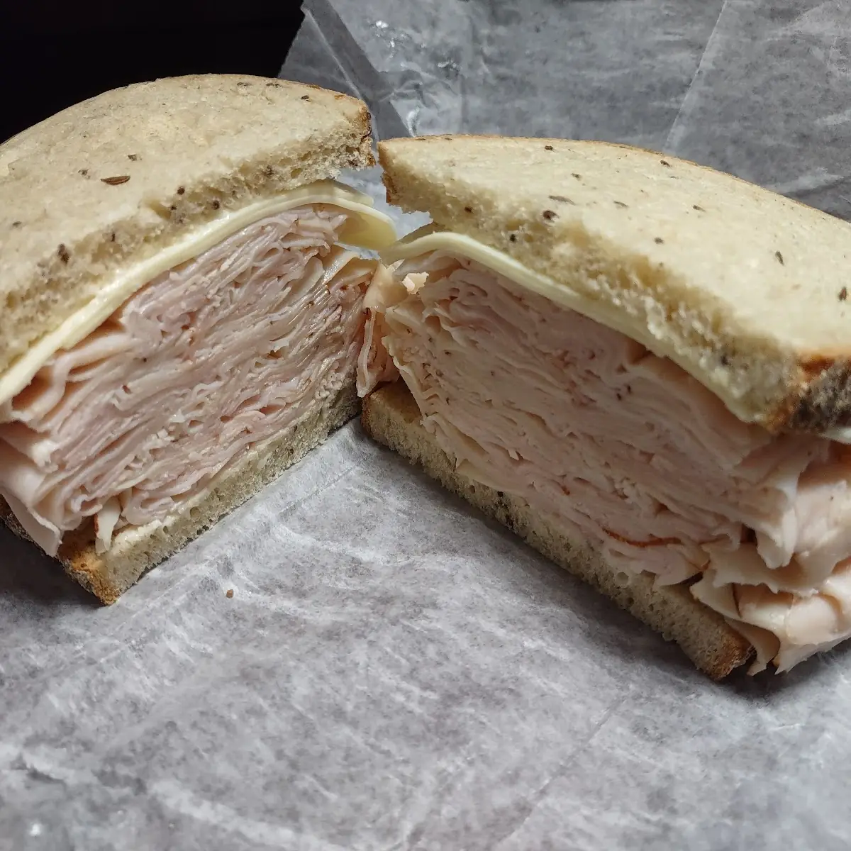 Turkey Breast with American Cheese on Rye