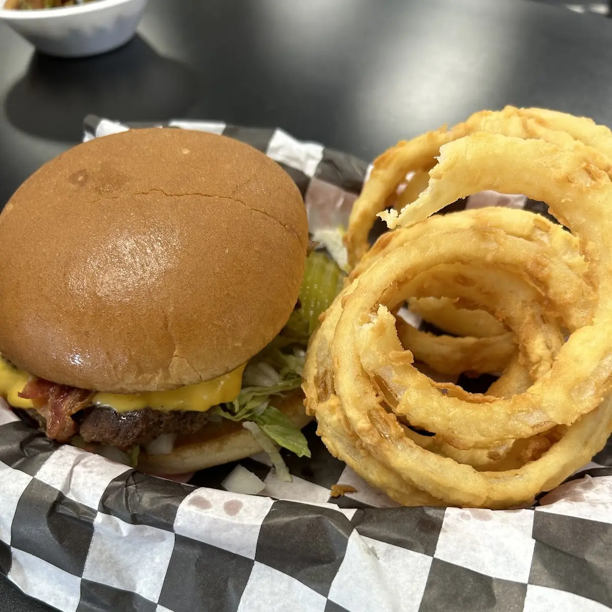 Bacon Cheeseburger with Onion Rings